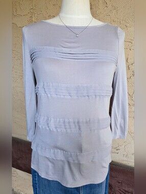 Ann Taylor Loft Women’s Light Gray Pleated Detail Long Sleeve Top